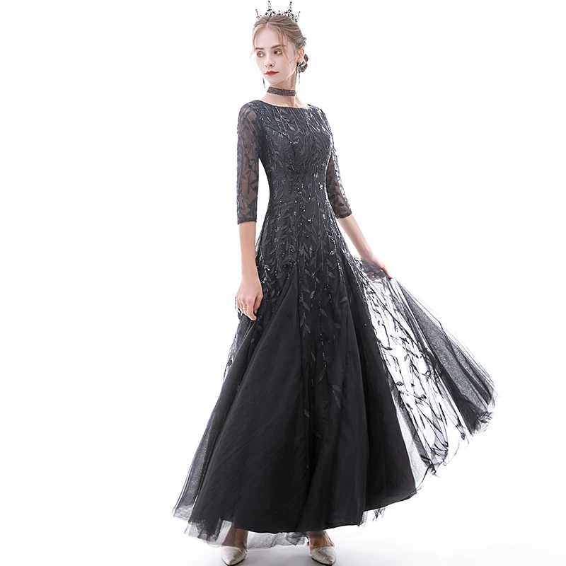 Kyunovia черные сексуальные женские вечерние платья с блестками Vestidos De Gala Длинные