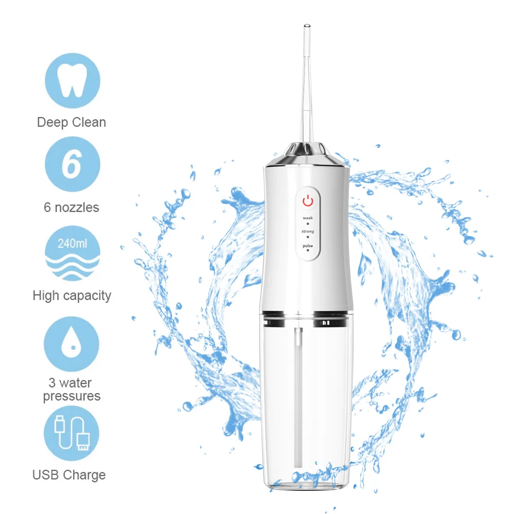 

Oral Irrigator 3 Modes USB Rechargeable Water Flosser Portable Dental Water Jet 220ML Water Tank Waterproof Teeth Cleaner