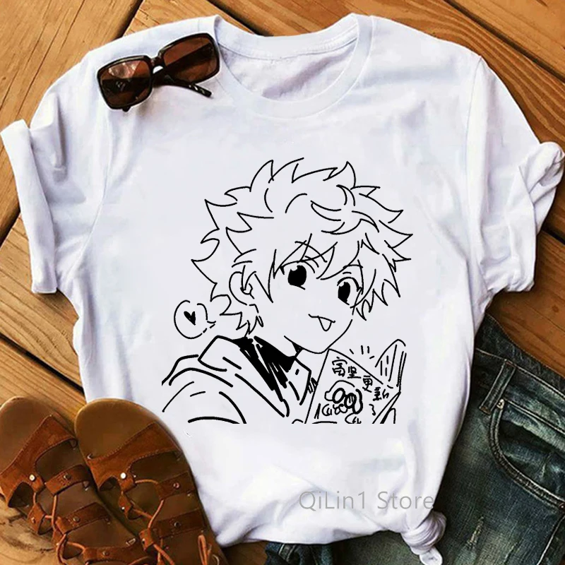 

Woman Funny Anime Hot Graphic T Shirt Harajuku Casual Lady Clothes Tops Hunter X Hunter Print Female Kawaii Tshirt