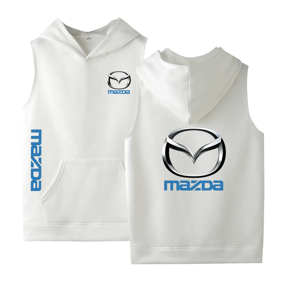 

2020 The New Mazda Car Logo Custom Made Casual Sleeveless Man Sweatshirts Pure Cotton Vest Print College Unisex Fashion Hoodies