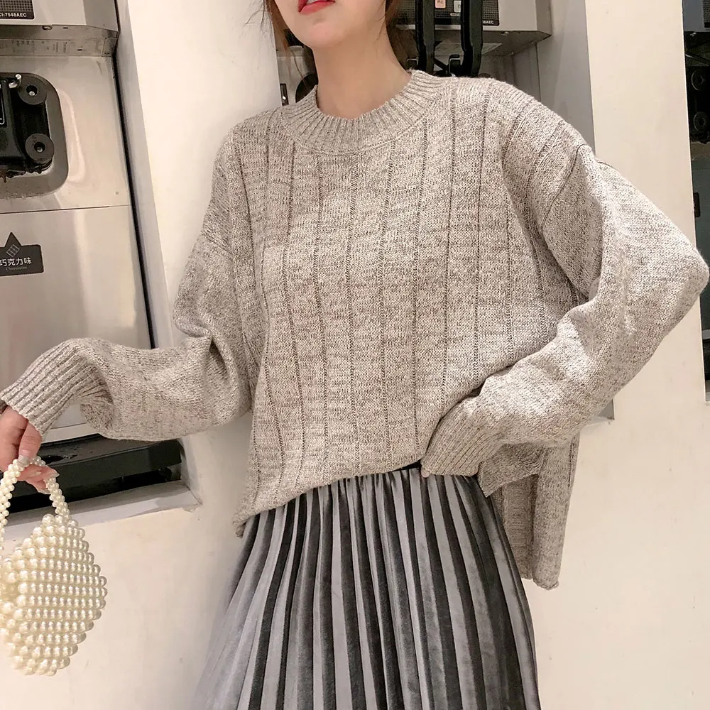 Модные женские свободные корейский стиль милый свитер с длинными рукавами