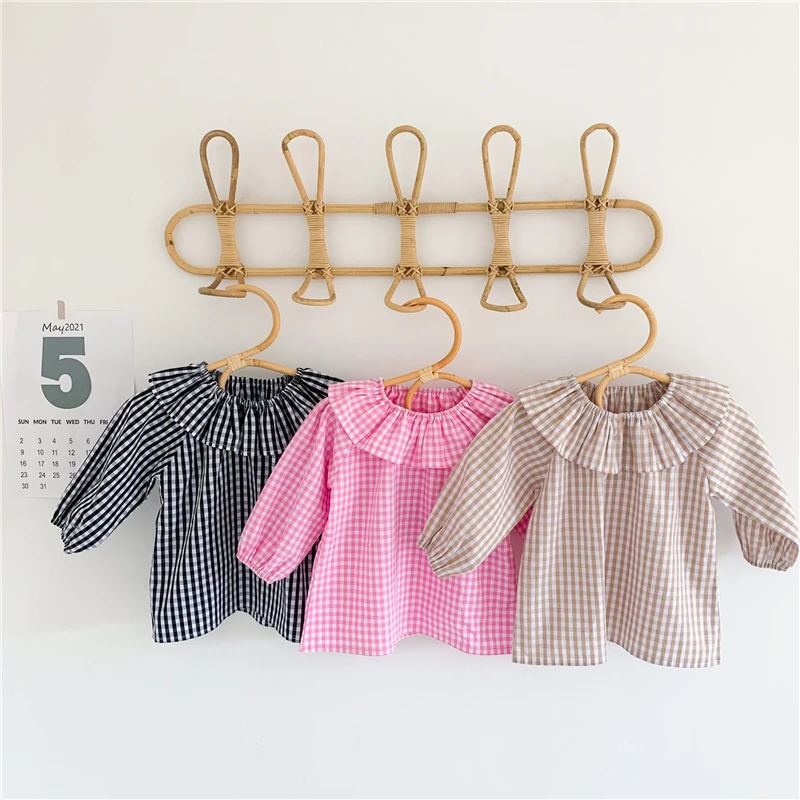 

Spring and Autumn Baby T-shirt Korean Striped Baby Long Sleeve T-shirt Children's Lace Collar Base Shirt Cotton Children's Top