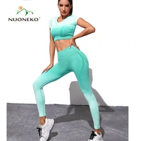 nuoneko women summer yoga set two pieces workout clothes sports bra leggings fitness running tight set woman yoga outfits nt027