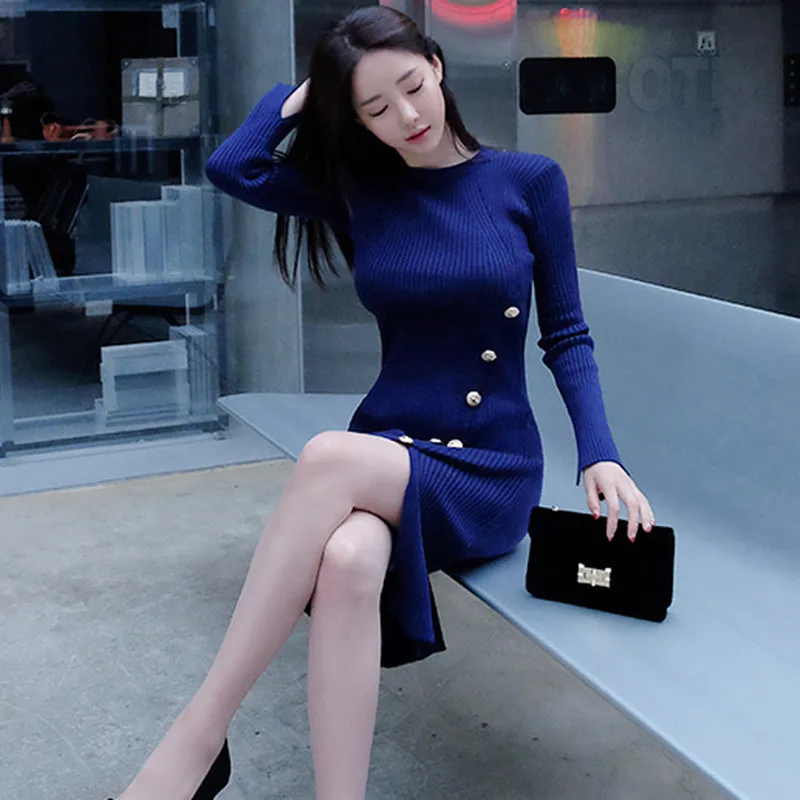 Женское винтажное облегающее платье Осеннее трикотажное большого размера с