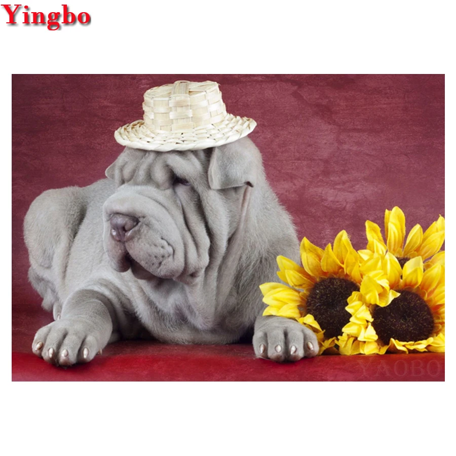Полноразмерная Алмазная вышивка Shar Pei pet dog 5D алмазная живопись крестиком 3D