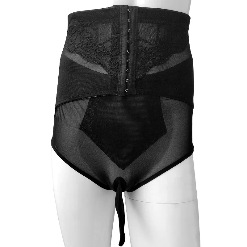 Lace Sissy Tummy Control Panties With Penis Sleeve Body Shaper Men Underwear Seamless Shapewear Hooks Waist Butt Lifter