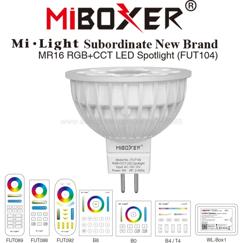 Miboxer FUT104 4 Вт RGB + CCT умный WiFi светодиодный светильник MR16 AC/DC12V 2 4G 4Zone дистанционное