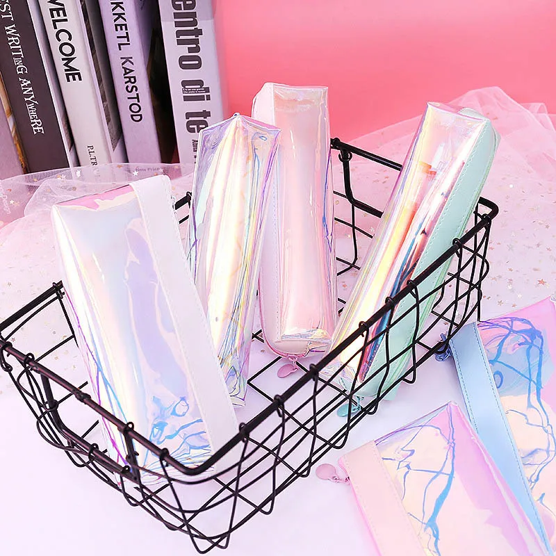 Glitter Pencil Case Creative Laser Transparent PVC Bag School Kawaii Pen For Girls Gift Stationery ChanceryEscolar | Канцтовары для