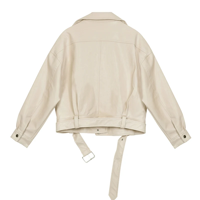 

[EAM] Loose Fit Black brief Pu Leather Big Size Jacket New Lapel Long Sleeve Women Coat Fashion Tide Spring Autumn 2021 1Z941
