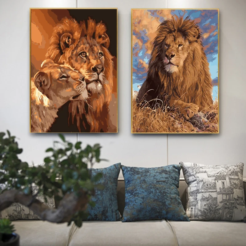 

DIY Pictures By Numbers Lions 40x50cmx2 Oil Painting By Number Drawing On Canvas Hand Painted Oil Paintings Art Home Decoration