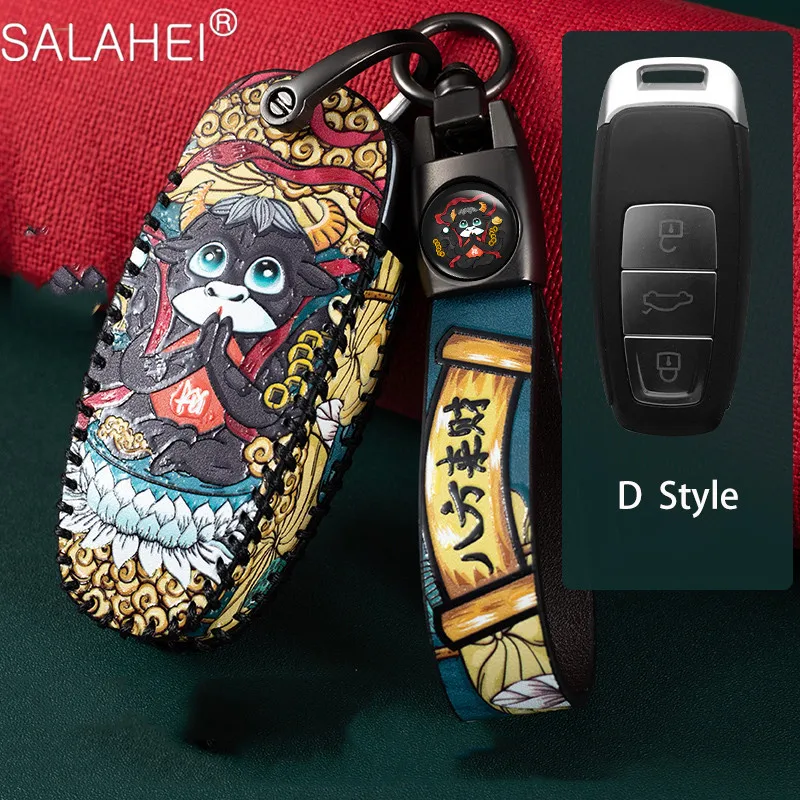 

Genuine Leather Car Smart Key Cover Case For Audi Q8 C8 A6 A7 A8 2018 2019 Auto Styling Keyring Protection Car Accessories Shell