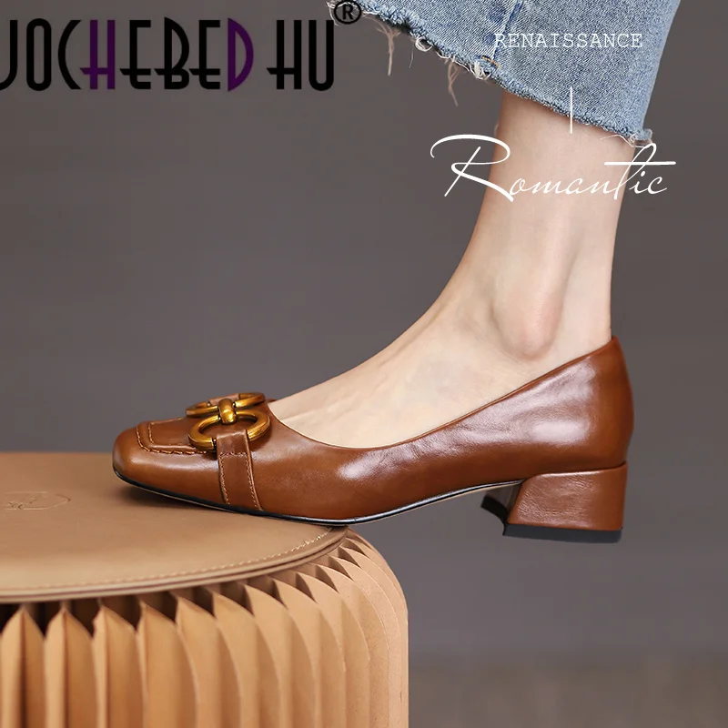 

【JOCHEBED HU】hot women 4cm high shoes luxury Genuine Leather High heels Fashion brand shoes Mommy Dress shoes with box 33-40