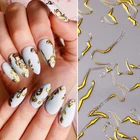 Золотой Серебряный ноготь наклейка для ногтей 3D, с цветочным принтом