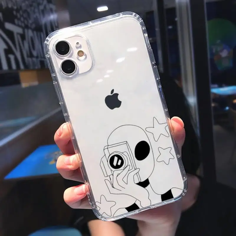 

Funny cute Cartoon alien space Phone Case Transparent for iPhone 11 12 mini pro XS MAX 8 7 6 6S Plus X 5S SE 2020 XR