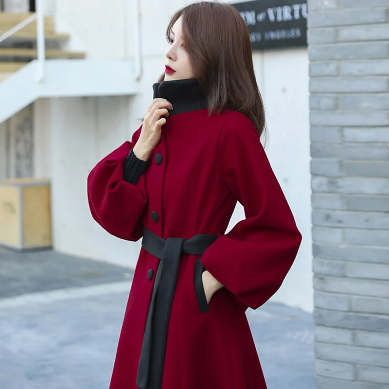 Винтажные длинные шерстяные пальто с рукавами-фонариками куртки Женская