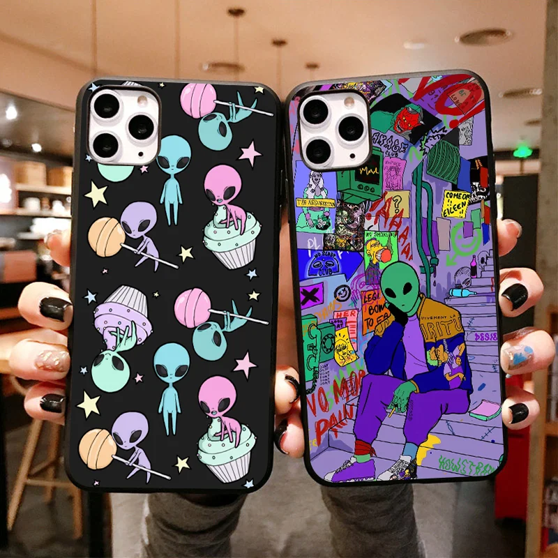 

Aesthetics Cute Cartoon alien space Silicone Phone Case For iPhone 12 11 Pro Xs Max 6s 7 8 Plus SE2020 Soft TPU Back Cover