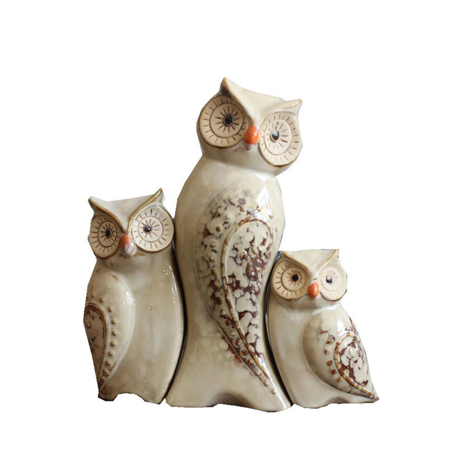 

Shelf Statue Set of 3 Ceramic Owl Figurine Ornament Decorative Compact Bar Store Decoration for Home Office BENL889