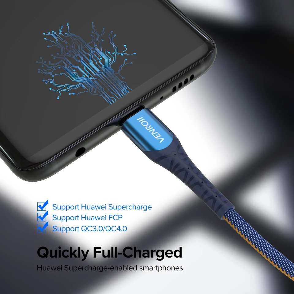 USB Type C кабель Venroii быстрая зарядка USBC 5A SuperCharge Kable для Huawei Mate 20 30 Pro Honor Quick Charge