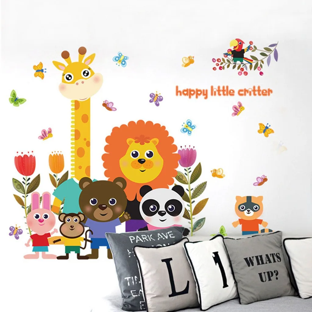 Наклейка на стену с изображением животных Льва жирафа панды медведя обезьяны