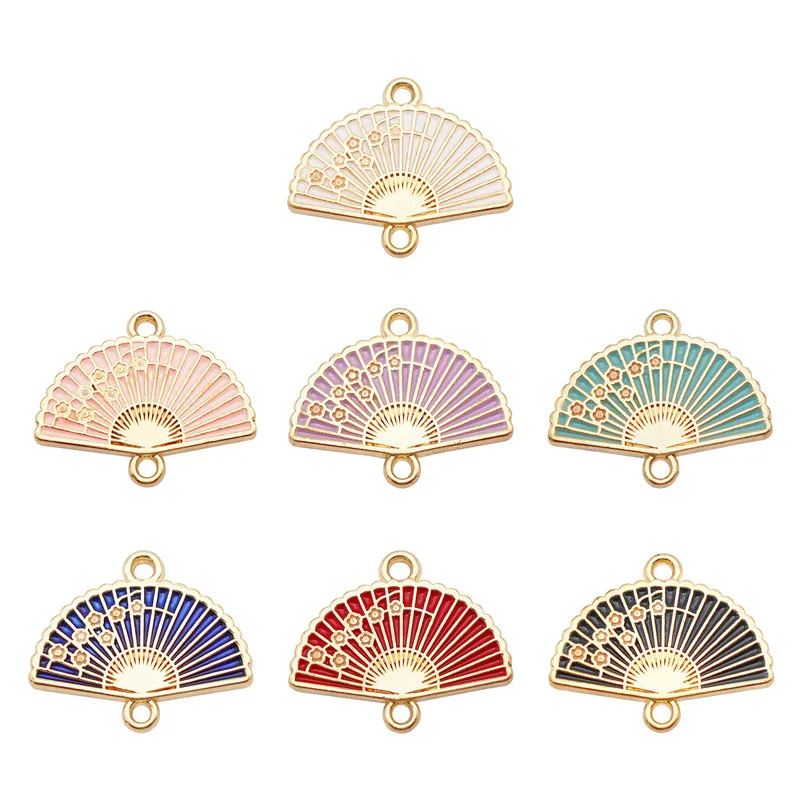 

Julie Wang 7PCS Enamel Folding Fan Charms Alloy Mixed Colors Flower Pattern Connector Pendant Bracelet Jewelry Making Accessory