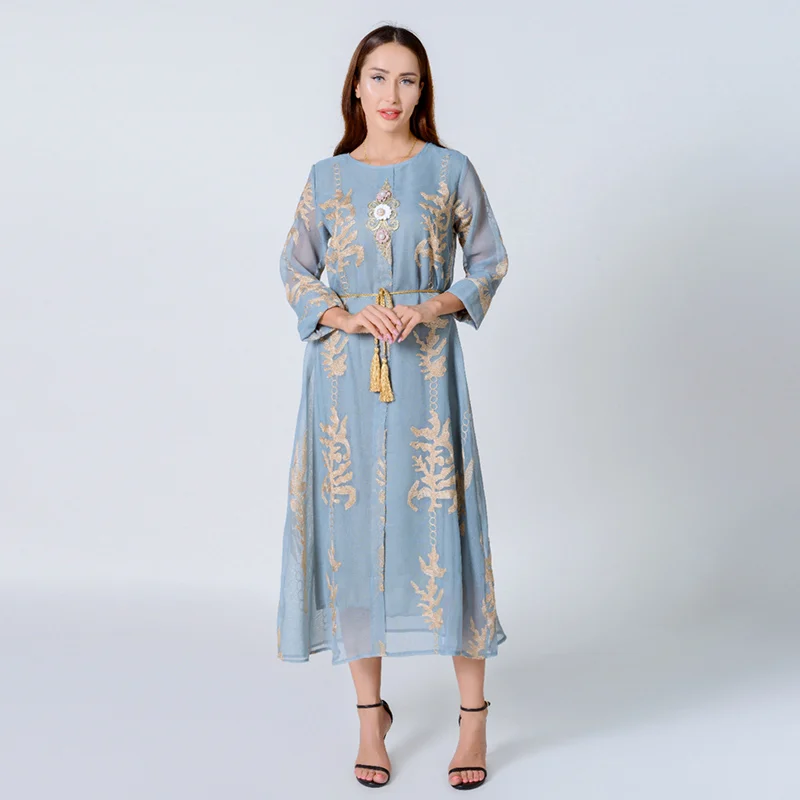 Embroidered Moroccan Caftan Dubai Arabic Dresses For Women Modest Hijab Kaftan Evening Jalabiyat Turkish Abayas Muslim Clothing