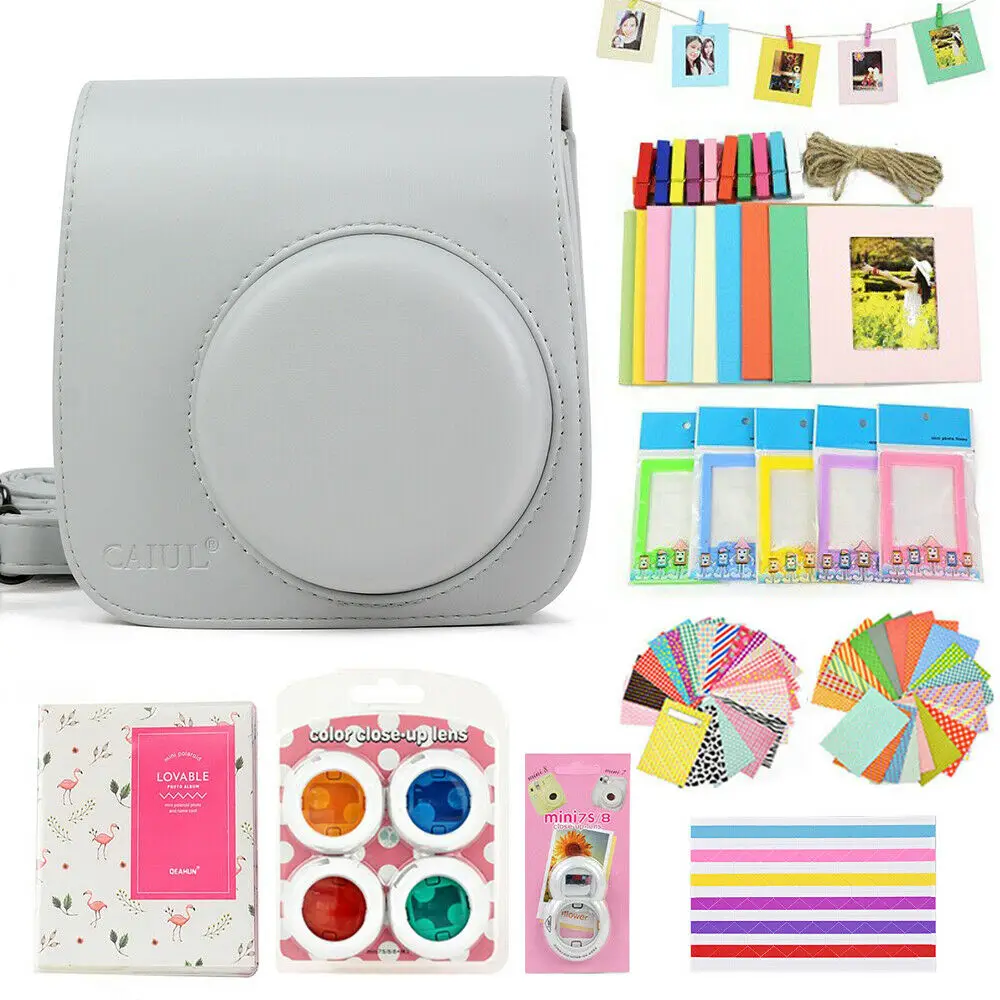Smoky White Чехол Fujifilm Instax Mini сумка Аксессуары для камеры комплект фотоальбом фильтры для объектива наклейки для Instax Mini 8 Mini 9 мгновенная камера - Цвет: Smoky White