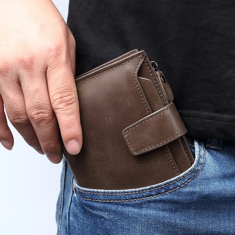 Винтажный кошелек Wmnuo для мужчин и женщин бумажник на молнии с защитой от кражи RFID