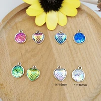 10pcs shiny laser fish scales metal charms round heart shape gem pendant earring fit bracelet diy jewelry accessories