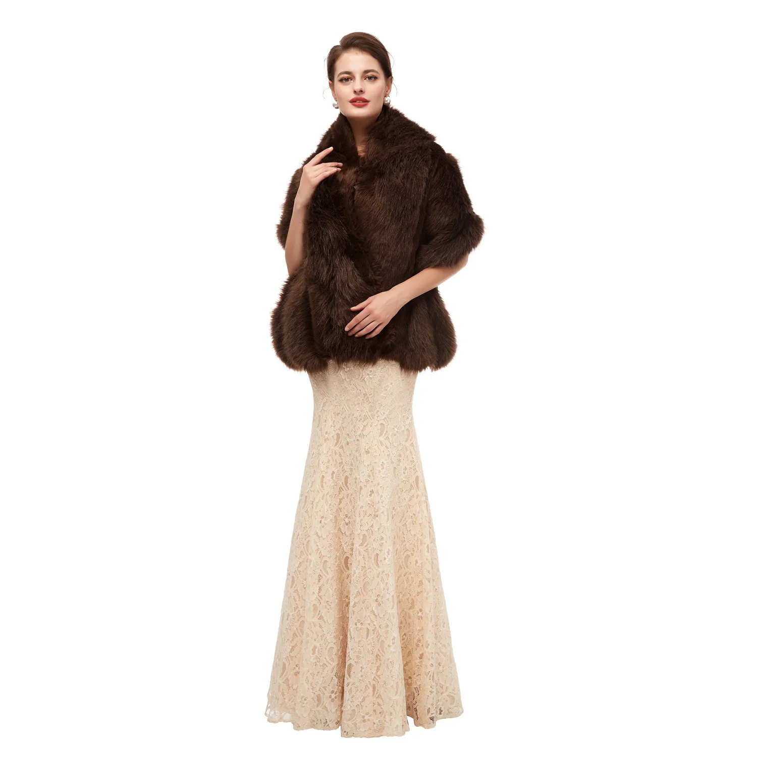 Женское свадебное меховое болеро из искусственного меха накидка цвета слоновой