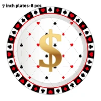 8pcs 7inch welcome to las vegas theme pocker card game disposable plates and tableware sets for happy birthday party decoratio