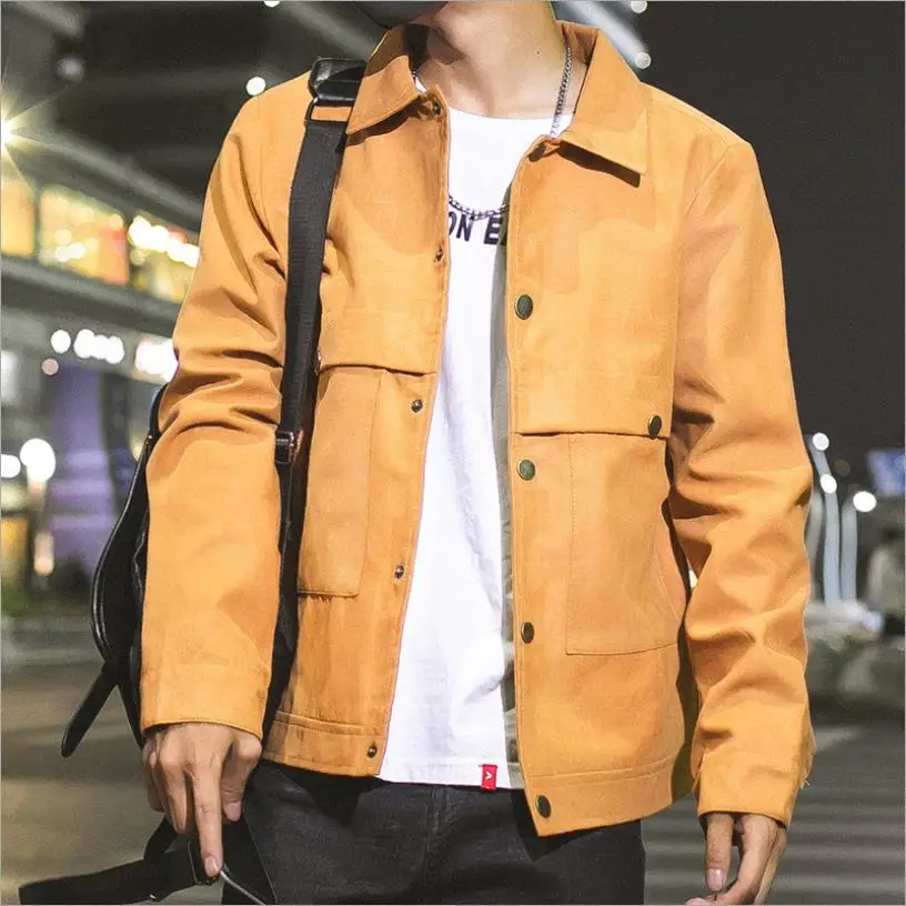 

2020 spring and autumn Man smart casual light breathable Suede jacket male handsome Metal button jacket man fashion lapel coat