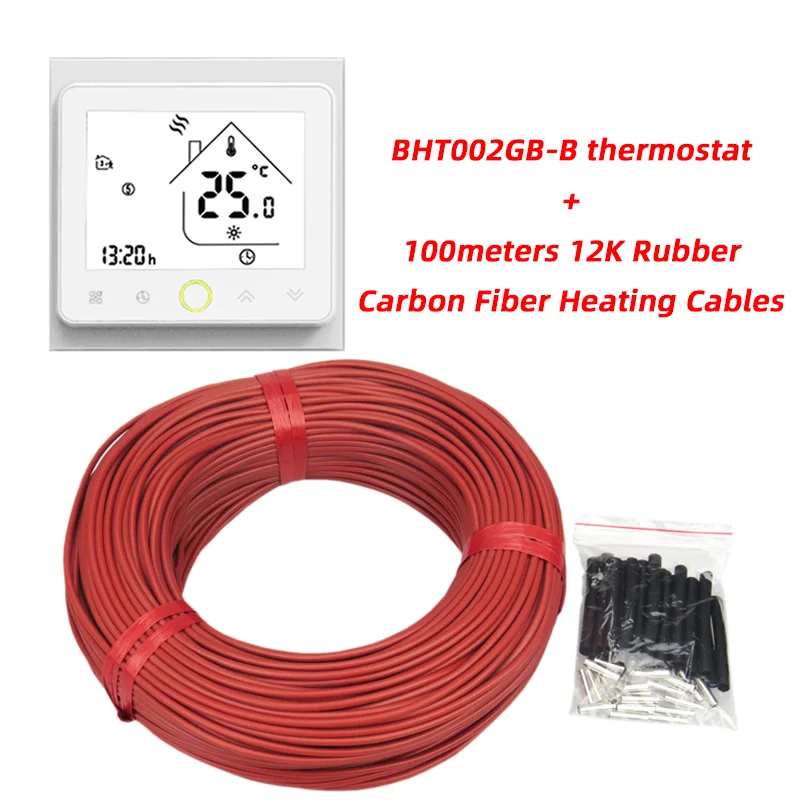 100m and BHT002GB-B 100 м может быть отправлен из России 12 к с термостатом Красного силиконового каучука инфракрасного углеродного волокна теплый пол нагревательный кабель - Цвет: 100m and BHT002GB-B