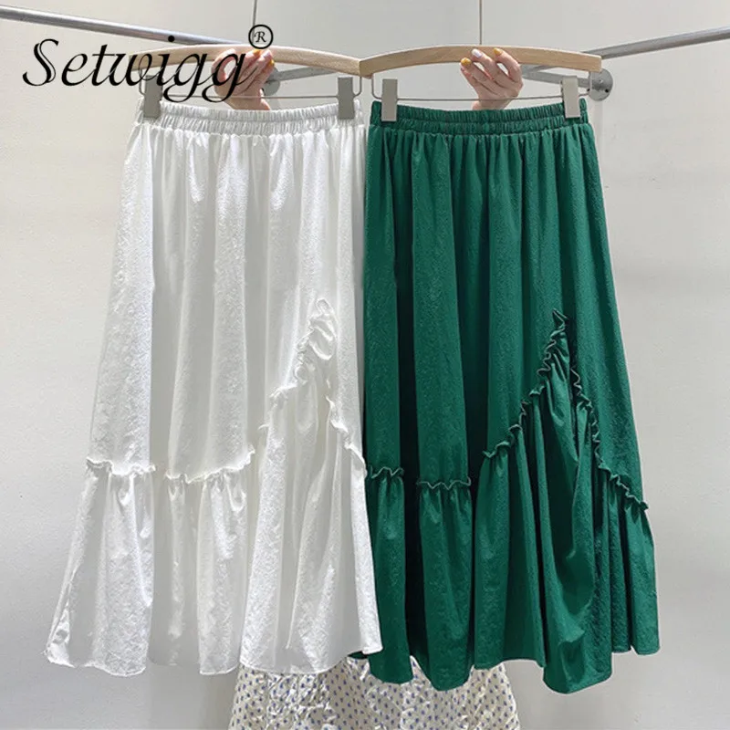 Летние зеленые длинные юбки милая Асимметричная Лоскутная юбка А силуэта