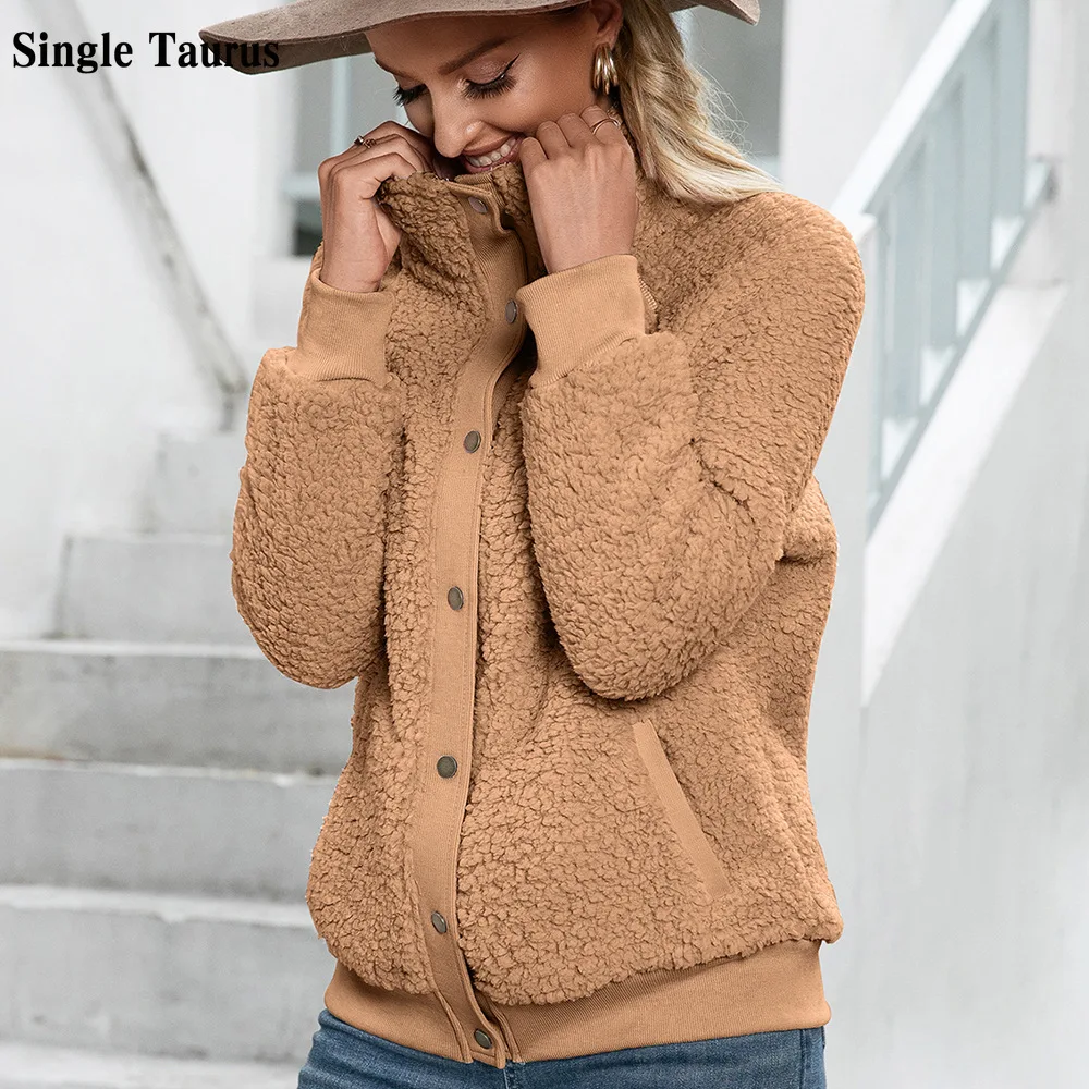 

Кардиган из овечьей шерсти, двусторонняя флисовая сохраняющая тепло куртка, пальто, Зимняя Повседневная Уличная одежда с длинным рукавом, Ж...