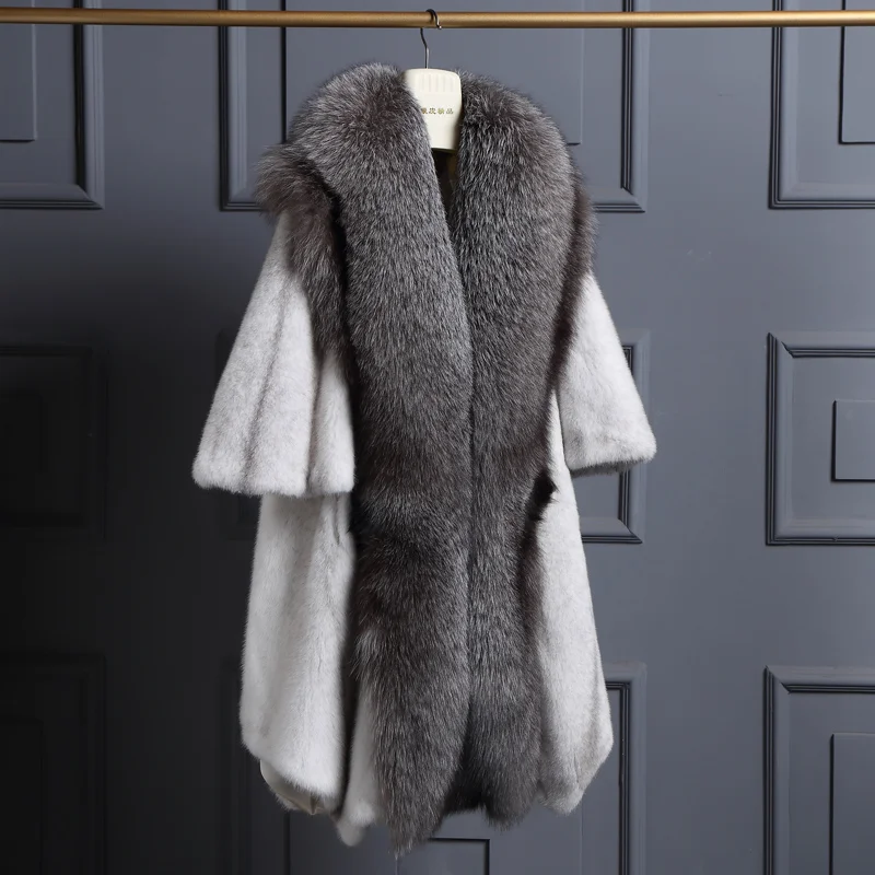 FURSARCAR 2021 New Real Cross Mink Fur Jacket Women Winter Natural Fox Fur Collar Coat Fashion Luxurious Mink Outwear Plus Size