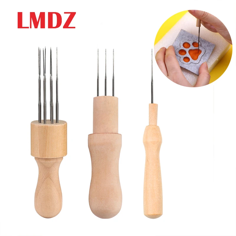 

LMDZ 1PC Practical Wool Felting Needles Single and Multi Poke Needles Smooth Wooden Handle for Handicraft DIY Wool Fiber