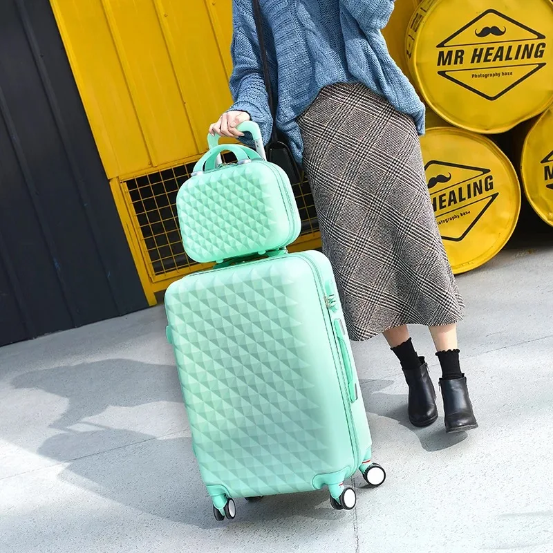 Green(set) Firstmeet прекрасный багаж на колесиках набор для женщин чемодан на колесиках для девочек розовый милый бренд для переноски багажа дорожная сумка с косметичкой - Цвет: Green(set)