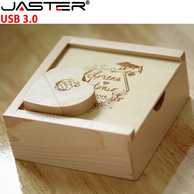 JASTER USB 3.0 wooden Heart-shaped usb+box pendrive 4GB 8GB 16GB 32GB 64GB 128GB usb flash drive External storage memory stick