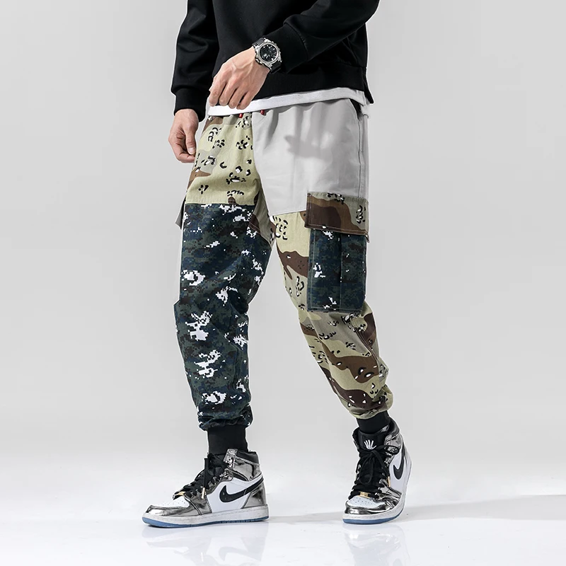 Мужские камуфляжные спортивные брюки длинные модные свободные карго в стиле хип