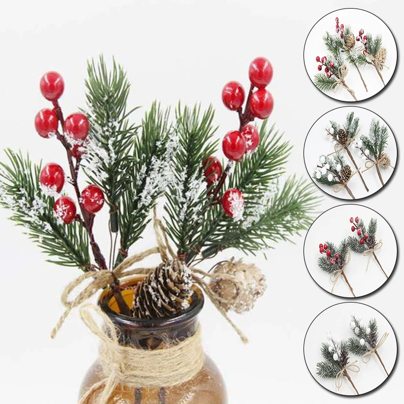 

Christmas Pine Branch With Berry Artificial Flower Cone Fake Pine Tree Floral For Home Xmas Tree Decor DIY Desk Potted Plant