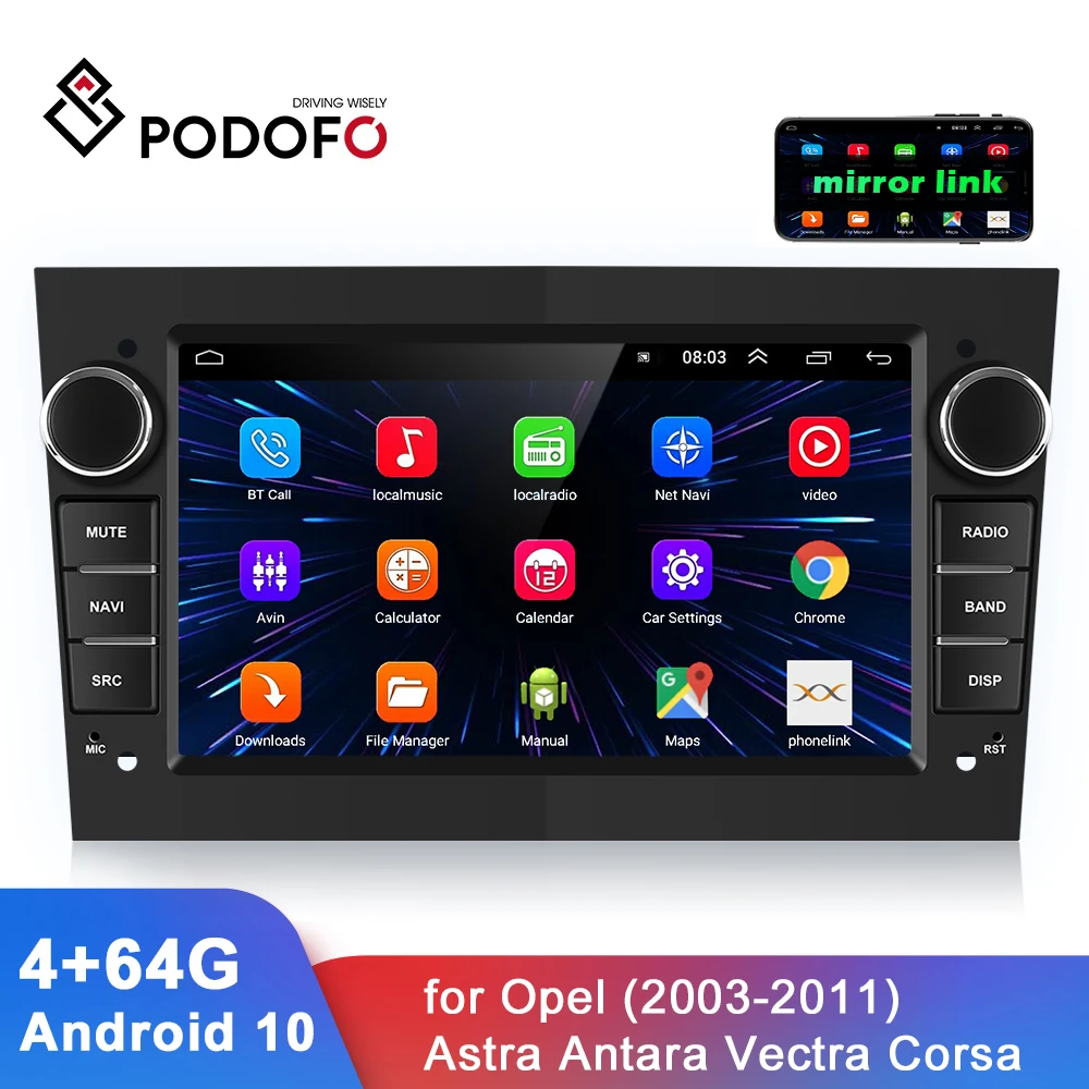 

Podofo 7" 2 Din Android 10 Car Radio 4G 64G GPS Bluetooth Audio Stereo Mirror Link FM Autoradio Multimedia Player For Opel Astra