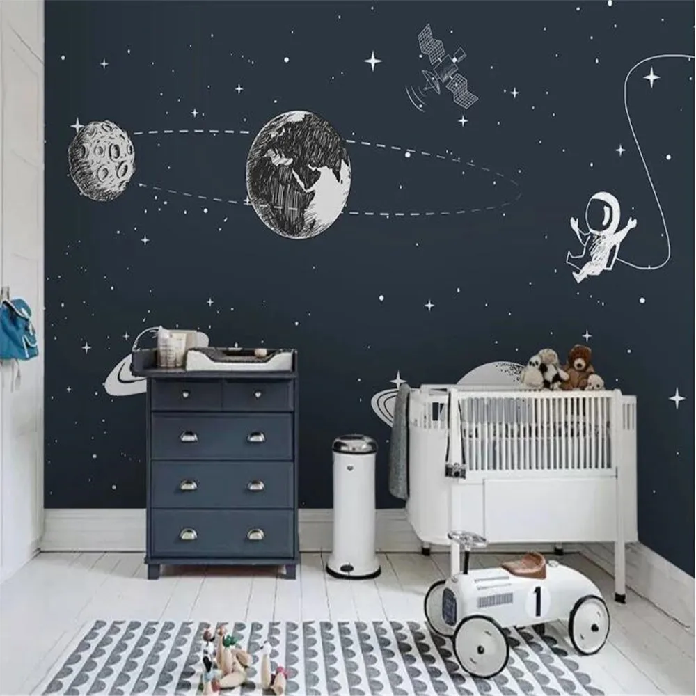 

Milofi wall custom 3D wallpaper mural Nordic minimalist hand-painted space universe rocket children's room bedroom cartoon mural