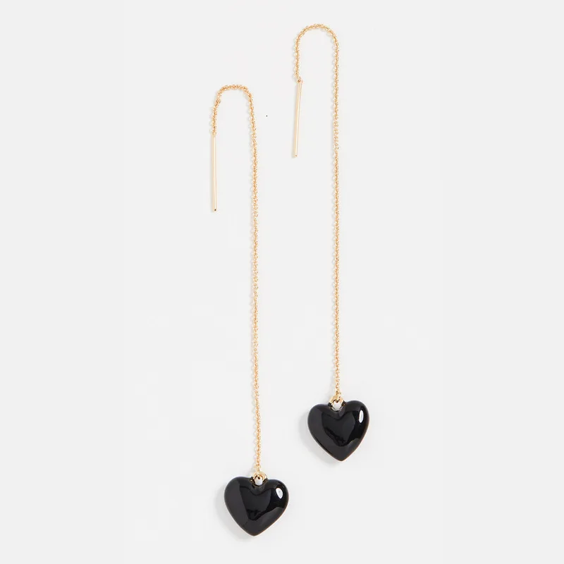 Женские длинные серьги на цепочке с черным сердцем женские дизайнерские