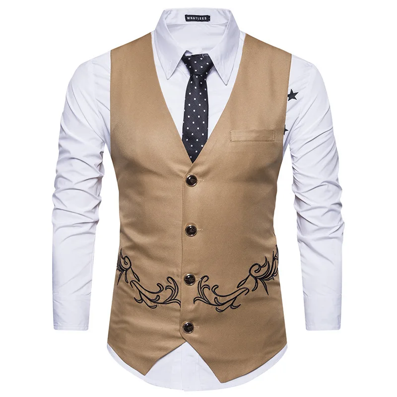Men Suit Vest New Sleeveless Embroidered Male Waistcoat Jacket Single-breasted Society Business Slim Fit Blazer | Мужская одежда