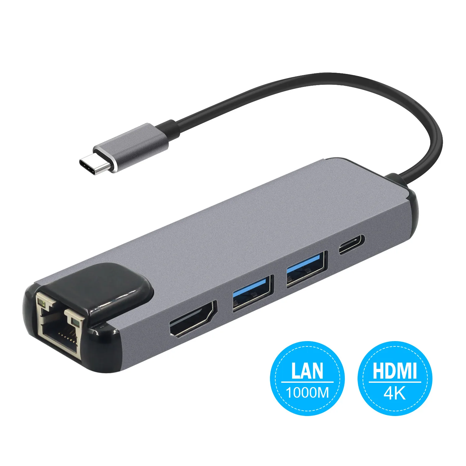 

USB-концентратор 5 в 1, Type C, 3,0 OTG, адаптер RJ45, HDMI-совместимая док-станция PD для MacBook Pro Air, USB-концентратор C
