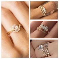 23pcsset white crystal zircon curved geometry ring set for women girls engagement wedding party rings copper jewelry size 5 11