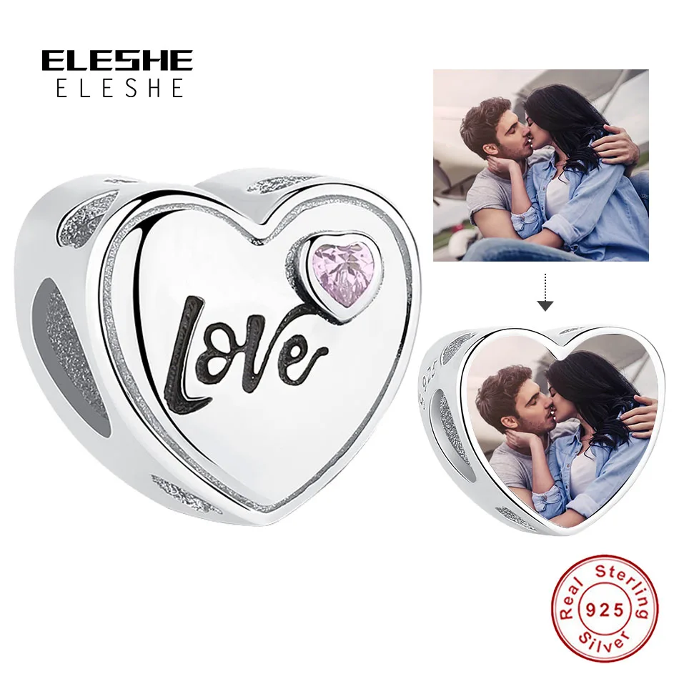 ELESHE 925 пробы серебро розовый любящее сердце бусины в форме двойного конуса
