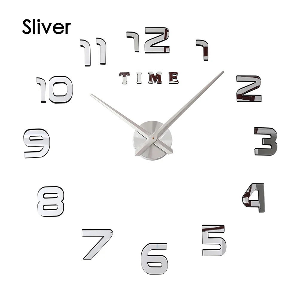 B sliver 3D светящиеся настоящие большие настенные часы, зеркальные настенные наклейки, сделай сам, для гостиной, домашнего декора, модные часы, кварцевые большие настенные часы 4 - Цвет: B sliver