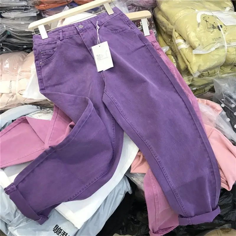 Женские джинсовые брюки с высокой талией повседневные свободные шаровары из