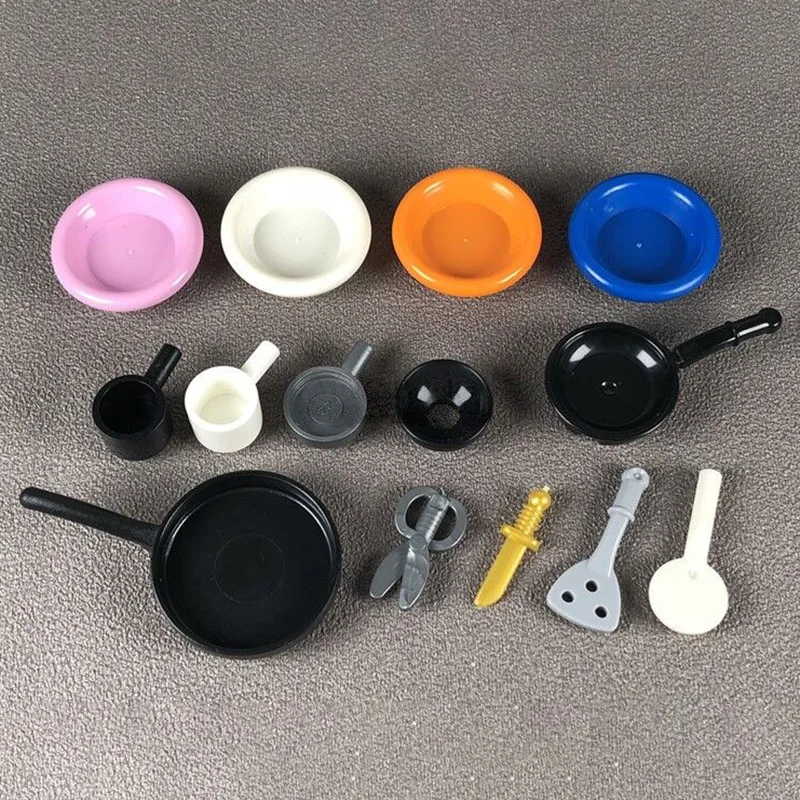 10Pcs/set Kitchenware Pots Bowls Pans Cookware Building Blocks MOC Play Accessories Parts Model DIY Kids Toys | Игрушки и хобби